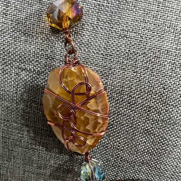 Wire Wrapped Necklace Handmade With Crystals of Various colors, Measures 24” in - Picture 6 of 12